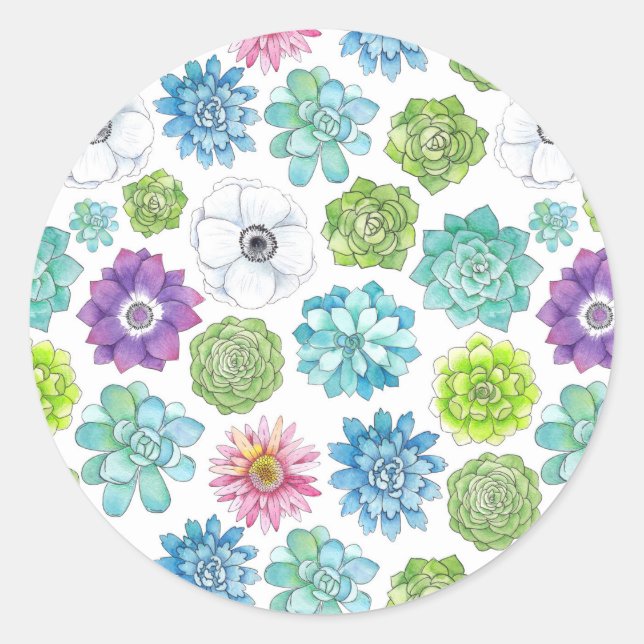 Sticker Rond Succulents - multicolores - (Devant)