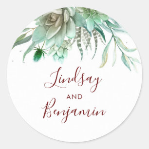 Sticker Rond Succulents Verdure Bourgogne Rouge Mariage