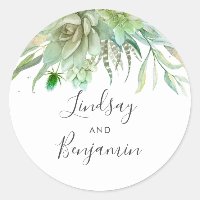 Sticker Rond Succulents Verdure Mariage Or (Devant)