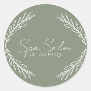 Sticker Rond Succursale Salon Beauté Studio Sage Green