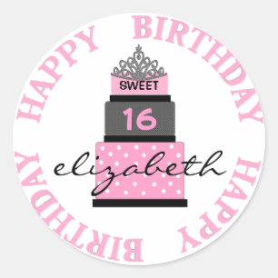 Sticker Rond Sucré 16 gâteau rose