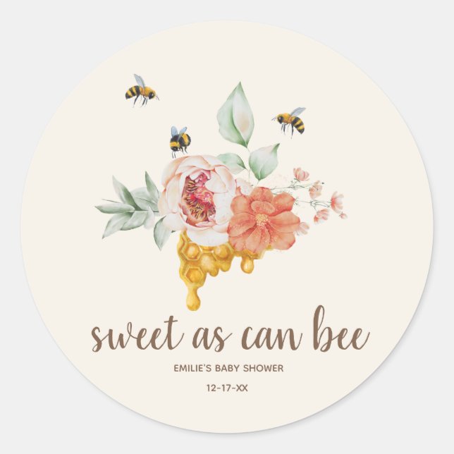 Sticker Rond Sucré Comme Peut Être Floral Baby shower de miel (Devant)