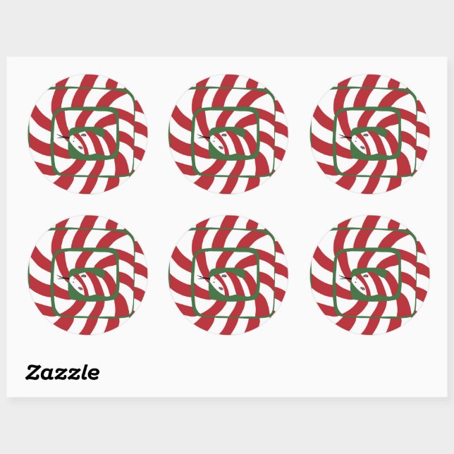 Sticker Rond Sucre de canne amusant Serpent Abstrait rayé rouge (Feuille)
