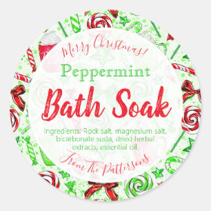 Sticker Rond Sucre de canne de Noël amusant Bain Bombe Salt Soa