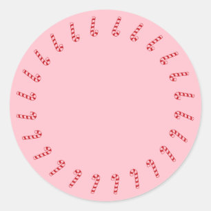 Sticker Rond Sucre de canne de Noël bordure rouge rose blanc mi