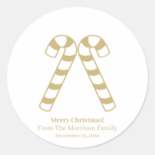 Sticker Rond Sucre de canne de Noël or blanc nom personnalisé f