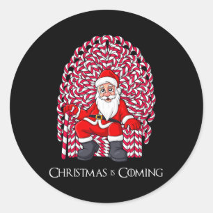 Sticker Rond Sucre de canne du Père Noël Trône Noël Garçons Fil