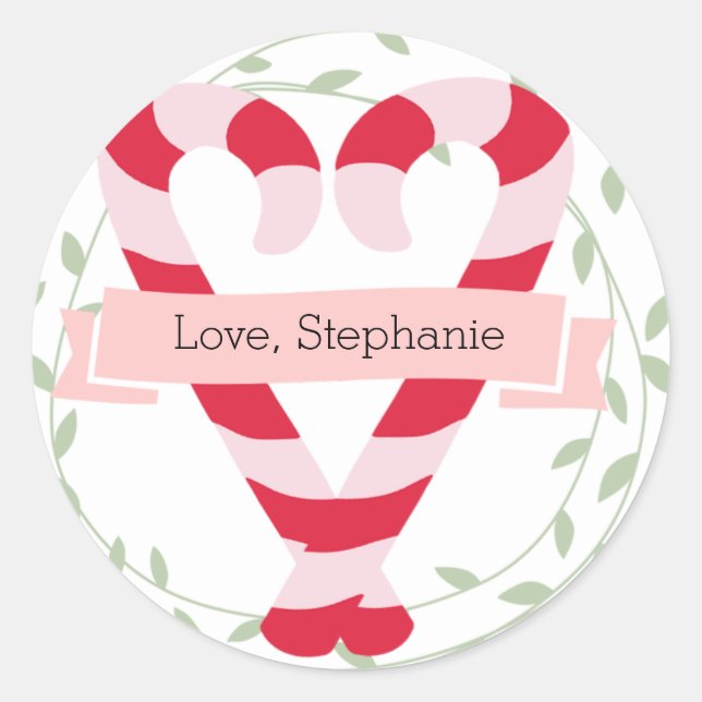 Sticker Rond Sucre de canne rose et rouge personnalisé (Devant)