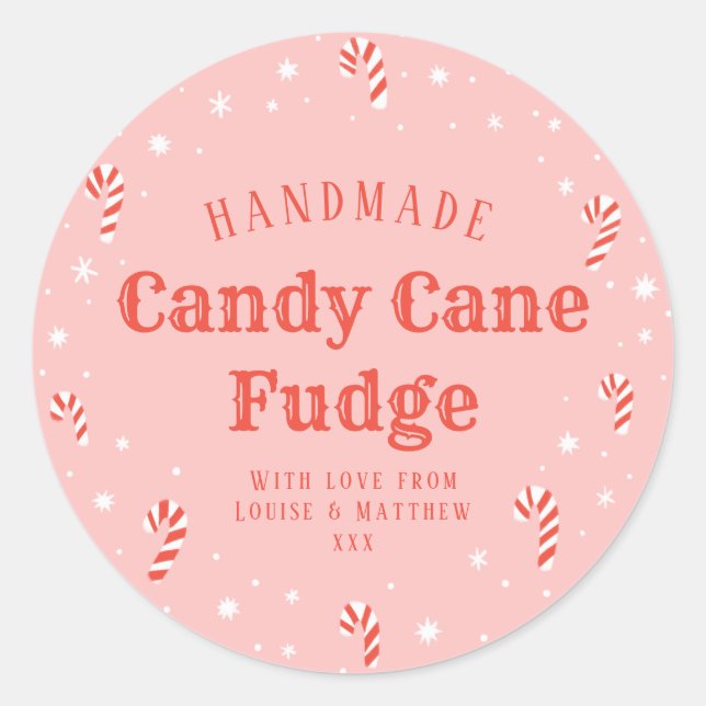 Sticker Rond Sucre de canne rose  fait maison cadeau de Noël ét (Devant)