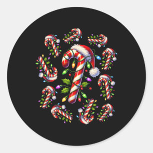 Sticker Rond Sucre de canne Rouge Et Blanc Père Noël Noël Funny