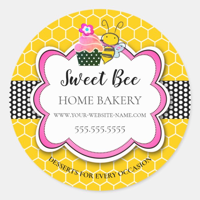 Sticker Rond Sucre Miel Bee Cupcake Bakery (Devant)