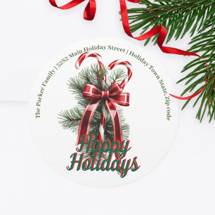 Sticker Rond Sucres de canne avec Red Bow Noël Adresse de retou