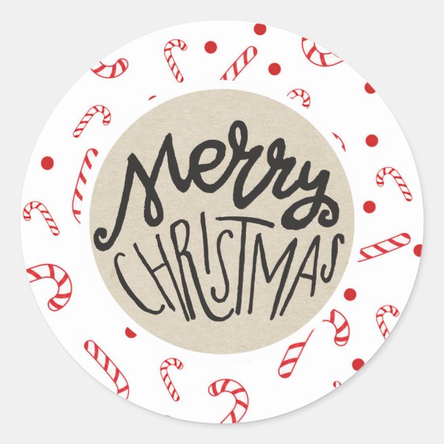 Sticker Rond Sucres de canne blancs rouges Pois de Noël (Devant)