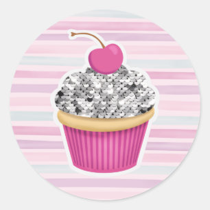Sticker Rond Sucres de Cupcake Rose Cute