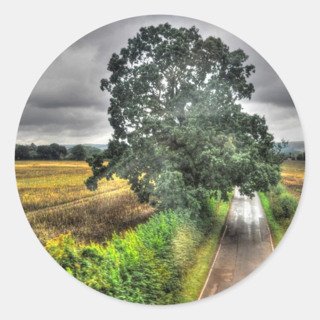 Sticker Rond Sud de l'Angleterre Country Road & Pasture Scene (Devant)