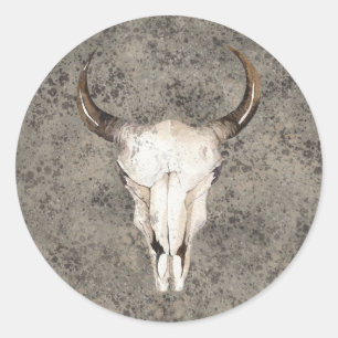 Sticker Rond Sud-Ouest Ranch Rustique Marron Tacheté Crâne