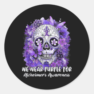Sticker Rond Sugar Crâne Fleur Porter Ribbon Violet Alzheimer A
