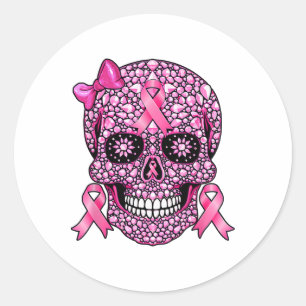 Sticker Rond Sugar Crâne rose Ruban Brebis Sensibilisation au c