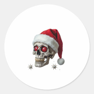 Sticker Rond Sugar Skull with Santa Hat Tee Christmas Pajama Xm