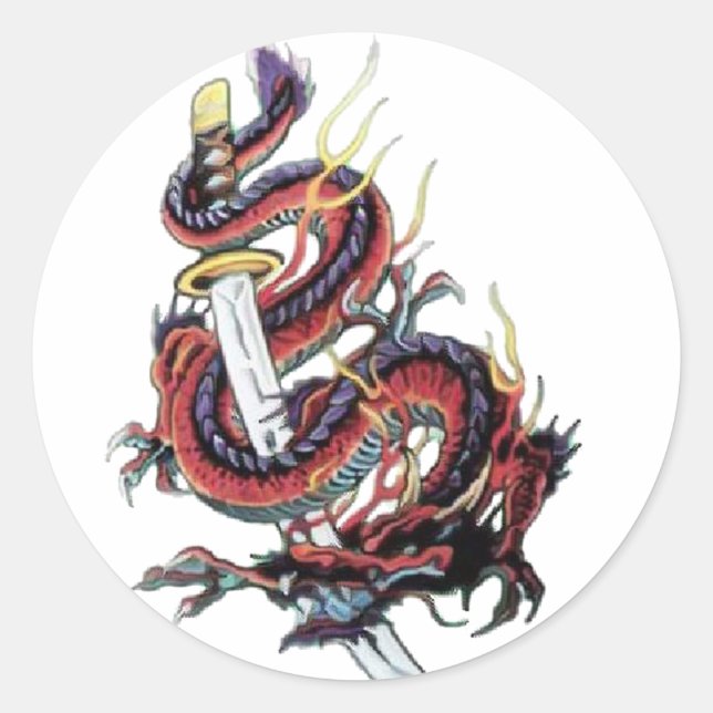 Sticker Rond Sui Riu Dragon japonais Katana (Devant)
