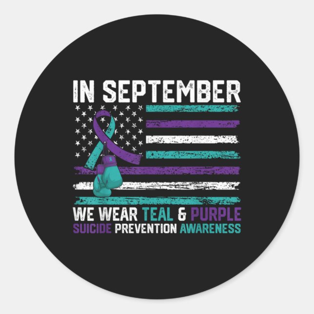 Sticker Rond Suicide Awareness 2024 In September We Wear Teal P (Devant)