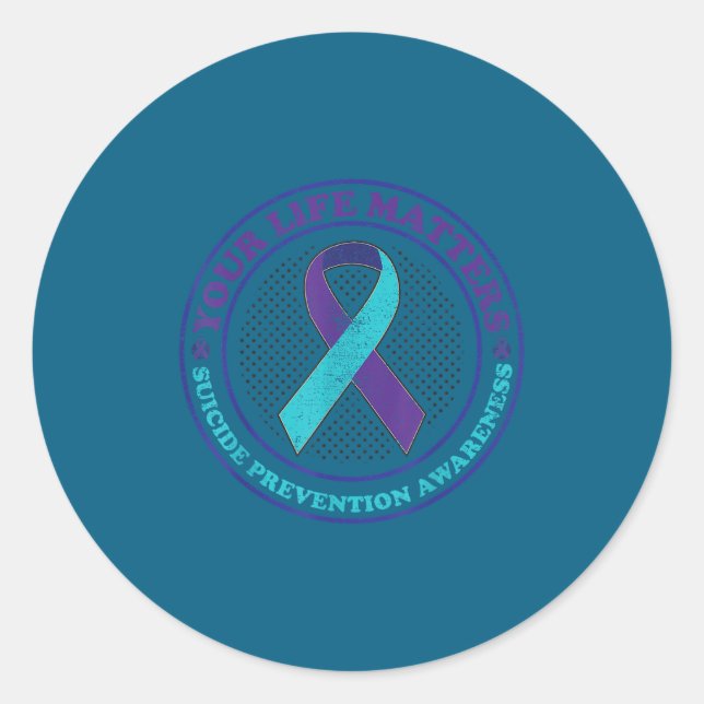 Sticker Rond Suicide Prevention Awareness Teal &amp; Purple Rib (Devant)