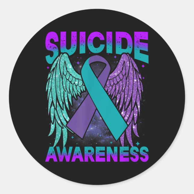Sticker Rond Suicide Sensibilisation Vêtements Ailes Ribbon Sui (Devant)