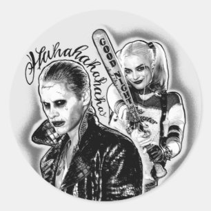 Sticker Rond Suicide Squad   Joker & Harley Airbrush Tattoo