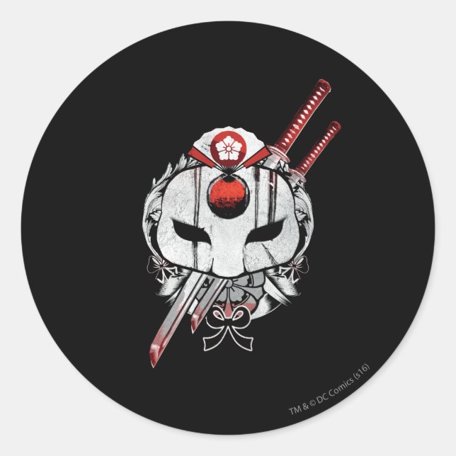 Sticker Rond Suicide Squad | Katana Mask & Swords Tattoo Art (Devant)