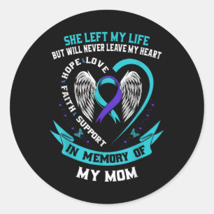 Sticker Rond Suicide turquoise Et Violet Sensibilisation Ribbon