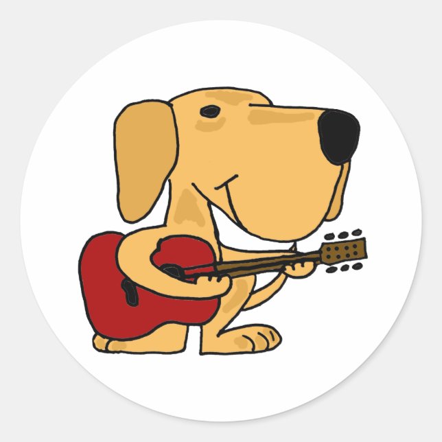 Sticker Rond SUIS labrador retriever jaune jouant la guitare (Devant)