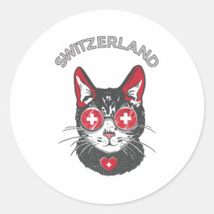 Sticker Rond Suisse Soccer Chat Mascotte Fan drapeau suisse