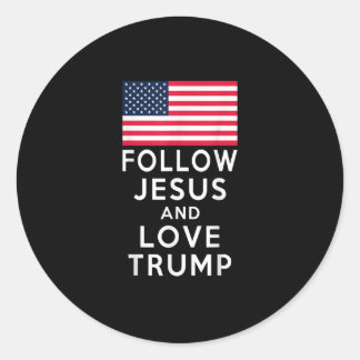 Sticker Rond Suivez Jésus et aimez Trump drapeau américain