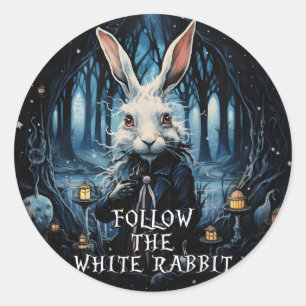 Sticker Rond Suivez le White Rabbit Alice au pays des merveille