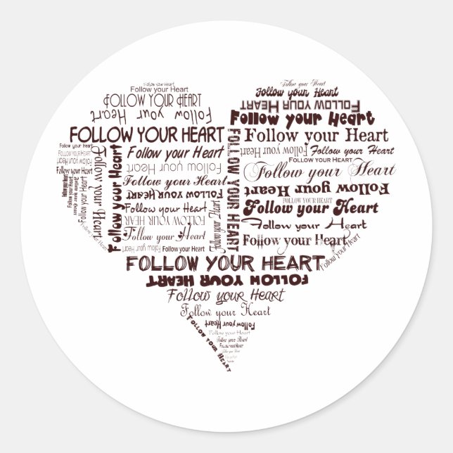 Sticker Rond Suivez votre coeur noir et blanc (Devant)