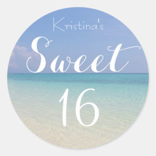 Sticker Rond Summer Beach Sweet 16 avec nom
