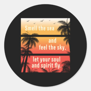 Sticker Rond Summer Beach Vacances Surf Cool Mer Soleil Drôle C