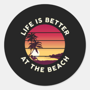 Sticker Rond Summer Beach Vacances Surf Cool Sun Sea Funny Cade