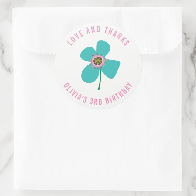 Sticker Rond Summer Blue Daisy Pop Fête d'Anniversaire Fille Fa (Sac)