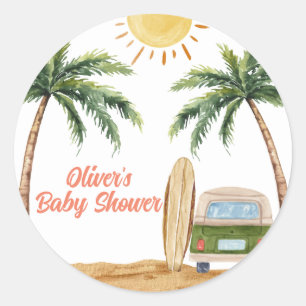 Sticker Rond Summer Boho Surf Plage Van Baby shower