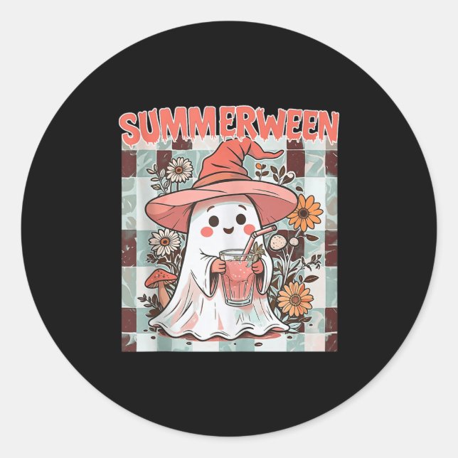 Sticker Rond Summerween Funny Halloween Automne Trending Design (Devant)