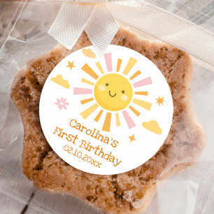 Sticker Rond Sun 1er anniversaire Fille de fête