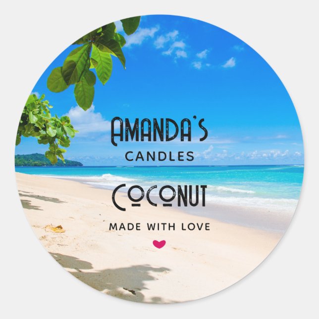 Sticker Rond Sun Sand et Surf Tropical Beach Bougie Business (Devant)