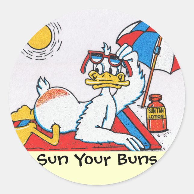 Sticker Rond Sun Your Buns Vacation Humour (Devant)