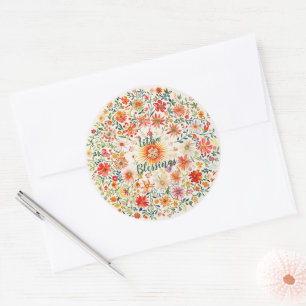 Sticker Rond Sunburst and Floral Pattern Litha