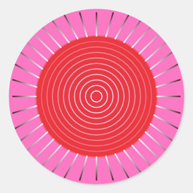 Sticker Rond Sunburst géométrique moderne - Fuchsia et rouge (Devant)