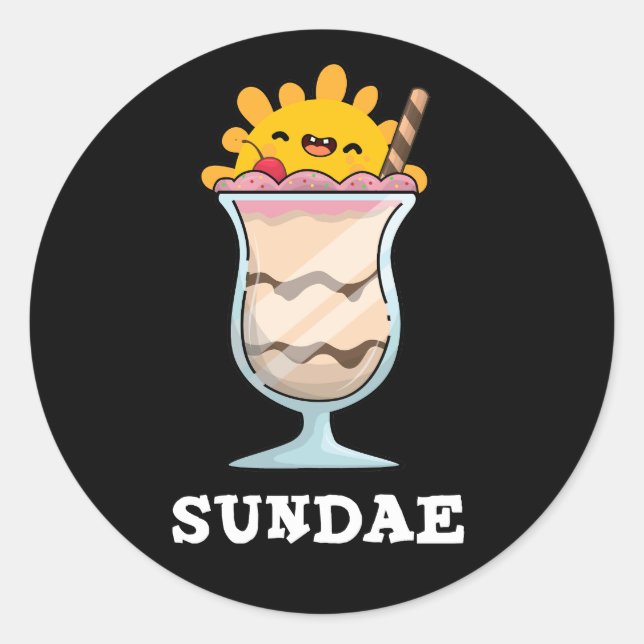 Sticker Rond Sundae Funky Sunday Ice Cream Pun Dark BG (Devant)