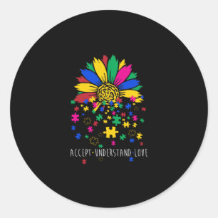 Sticker Rond Sunflower Accepter Comprendre l'Amour Monde Autism