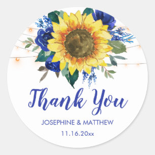 Sticker Rond Sunflower Blue Floral String Merci