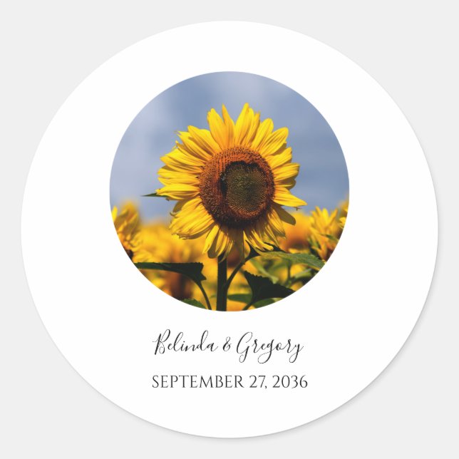 Sticker Rond Sunflower Blue Sky Rustique Mariage (Devant)